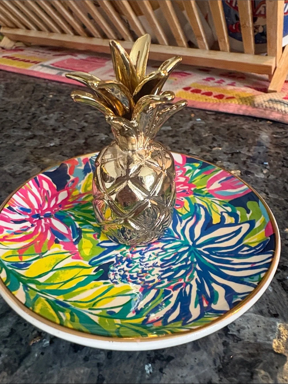 Lilly Pulitzer White Ceramic Trinket Bowl with Gold Accent